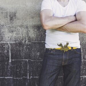 relaxed, male, man, jeans, leisure, lifestyle, fashion, cool, wall, leaning, nature, urban, people, young, adult, person, summer, relax, casual, standing, white, guy, cross arms, tshirt, vneck, yellow, moose, belt, pants, gray city, gray cross, gray fashion, gray relax, gray wall, gray summer, tshirt, tshirt, tshirt, tshirt, tshirt, pants